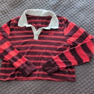Vans Women's Crop Red and White Striped Polo